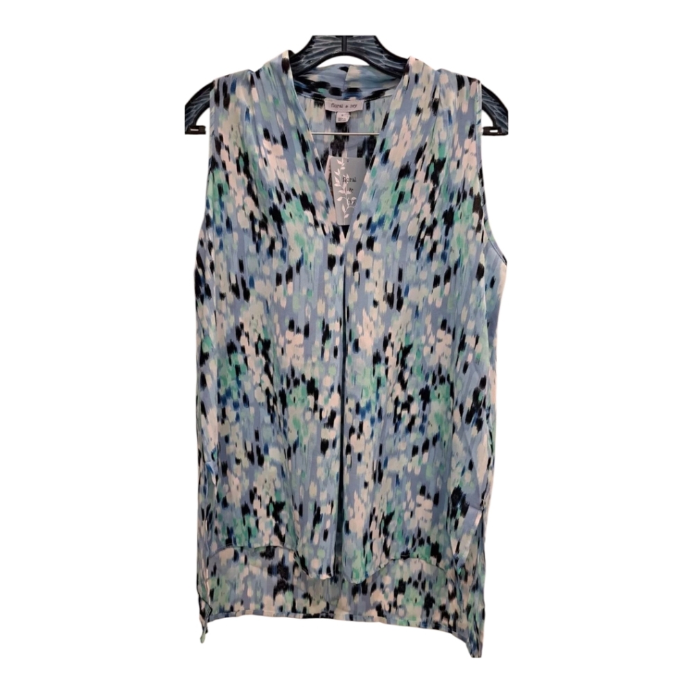 Floral & Ivy Sleeveless Print Blouse - Blue &White  Sm,M,Lg, XL - NWT